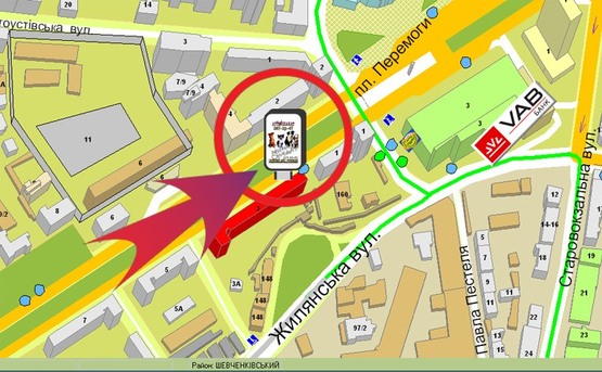 Схема рекламної площини за адресою Пр-т. Перемоги,3 / "КофеХауз"