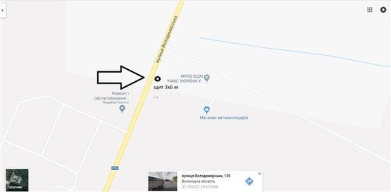 Схема рекламной плоскости по адресу м.Ковель вул. Володимирська, 135