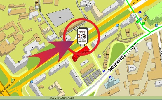 Схема рекламної площини за адресою Пр-т. Перемоги,5 (Текстиль Для Дому)