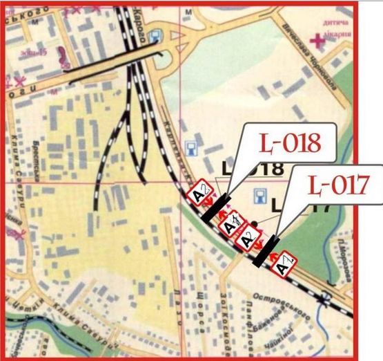 Схема рекламной плоскости по адресу Карпенка-Карого, №1 (розподільча смуга, район ресторану Срібні Лелеки, автоконцерну Мітцубісі, поворот на вул.Задворецьку для виїзду на Київський майдан)