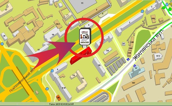 Схема рекламної площини за адресою Пр-т. Перемоги,7/ Магазин "REEDOM"