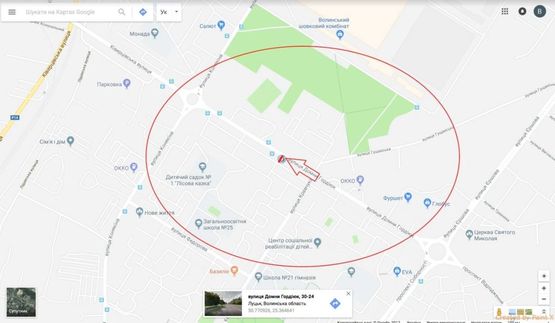 Схема рекламной плоскости по адресу вул.Гордіюк, 35(поруч офіс телефонної компанії "Фотаком", Супермаркет "ТОРБА")