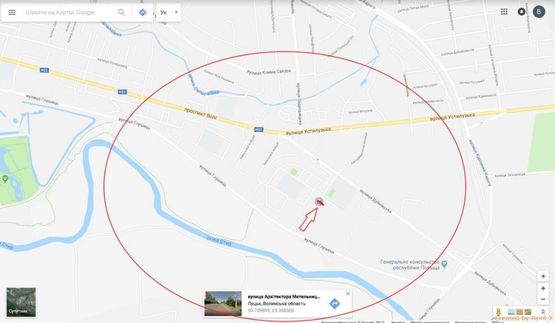 Схема рекламной плоскости по адресу вул.Дубнівська  (перехрестя з вул.Метельницького,  виїзд на Київський майдан, перед автосалоном Рено)