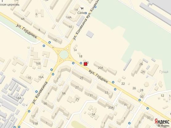 Схема рекламной плоскости по адресу вул. Гордіюк, 29 (район 40 кварталу, поруч кільце вулиць Гордіюк-Конякіна, поворот на Адреналін сіті)