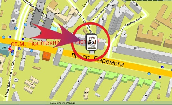 Схема рекламної площини за адресою Пр-т. Перемоги, 22 / "Гамалія"