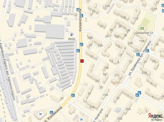 Схема рекламной плоскости по адресу вул. Конякіна, 31 (район автостанції №1, перед Рестораном Круаж, перед супермаркетом АТБ)