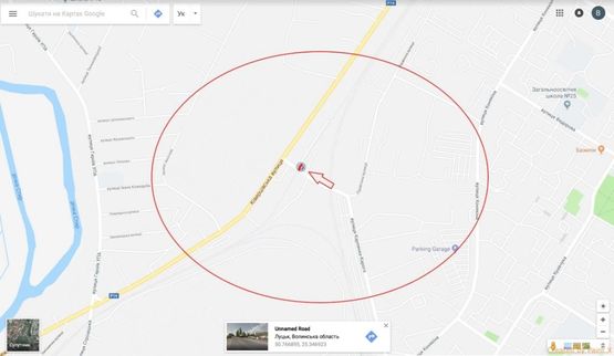 Схема рекламной плоскости по адресу вул.К.Карого (біля залізно-дорожнього переїзду), виїзд на вул.Ківерцівську, завод "МОТОР"