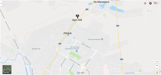 Схема рекламной плоскости по адресу вул.Ківерцівська (при виїзді з міста Луцьк,  траса Луцьк-Ківерці-Маневичі)