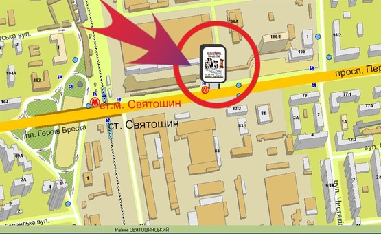Схема рекламной плоскости по адресу Пр-т Перемоги / Вихід З М "Святошин"