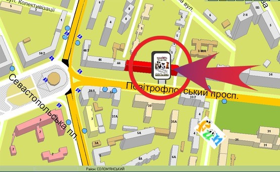 Схема рекламної площини за адресою Пр-т Повітрофлотський, 42 ("ПриватБанк")