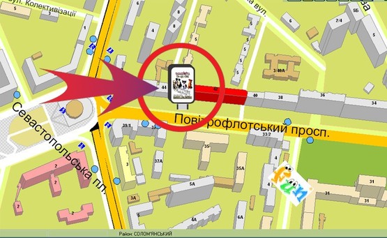 Схема рекламной плоскости по адресу Пр-т Повітрофлотський, 42 ("ДЦ","Універмаг")