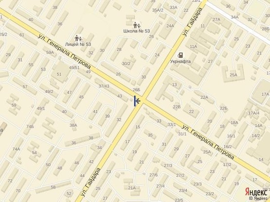 Схема рекламной плоскости по адресу ул.Гайдара - ул.Генерала Петрова 37/43 (из центра)