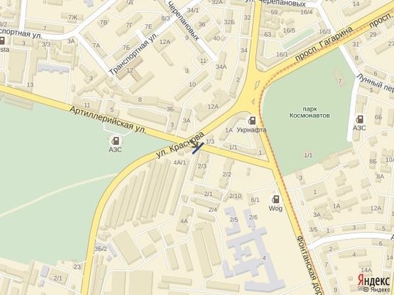 Схема рекламної площини за адресою ул.Краснова - ул.Артиллерийская,4