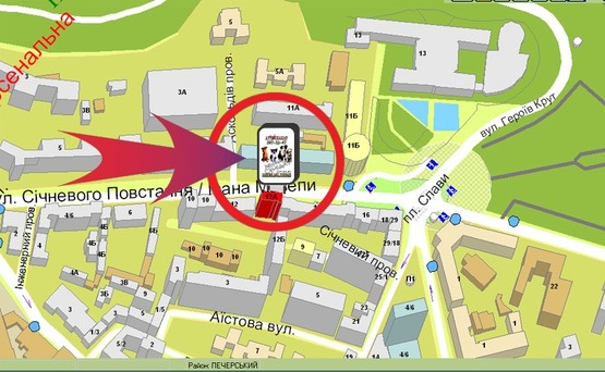 Схема рекламной плоскости по адресу Вул. Січневого Повстання, 12-А