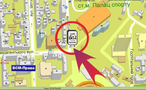 Схема рекламной плоскости по адресу Пл. Спортивна / Палац Спорту  ("Алазані")