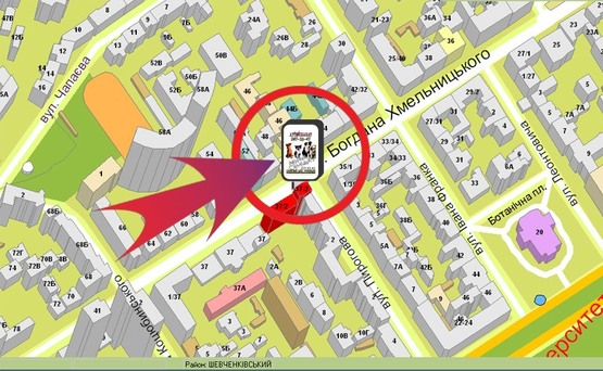 Схема рекламной плоскости по адресу Вул. Б. Хмельницького, 37/2 / Вул. Пирогова