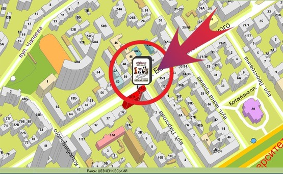 Схема рекламної площини за адресою Вул. Б. Хмельницького, 37/2 / Вул. Пирогова