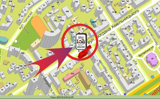 Схема рекламной плоскости по адресу Вул. Б. Хмельницького, 37/2