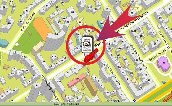 Схема рекламной плоскости по адресу Вул. Б. Хмельницького, 37/2