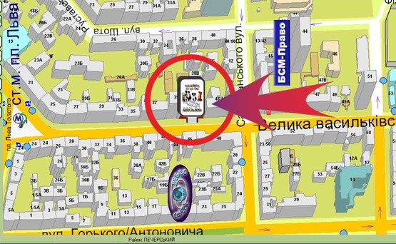 Схема рекламной плоскости по адресу Вул. Червоноармійська, 41 (УкрГазБанк)