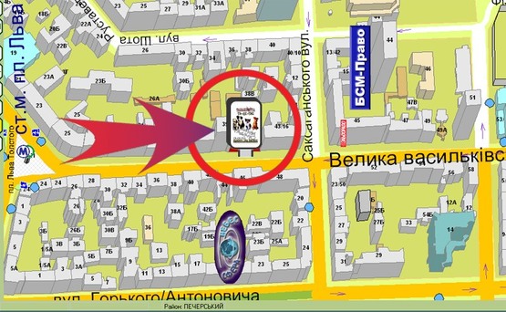 Схема рекламной плоскости по адресу Вул. Червоноармійська, 41 (УкрГазБанк)