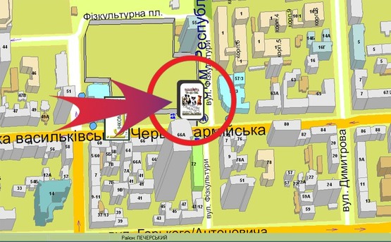 Схема рекламной плоскости по адресу Вул. Червоноармійська / Вихід З М "Республіканський Стадіон"