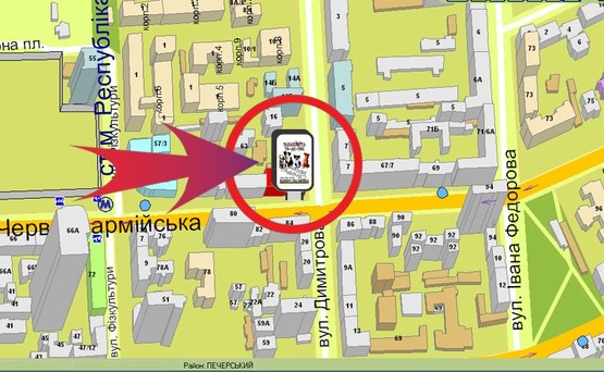 Схема рекламної площини за адресою Вул. Червоноармійська, 65 ("Нобель")