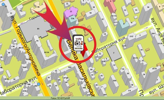 Схема рекламной плоскости по адресу Вул. Червоноармійська, 85/87 ("Ішак")