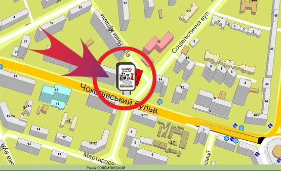 Схема рекламной плоскости по адресу Б-р. Чоколовський, 16 / Соціалістична Вул.