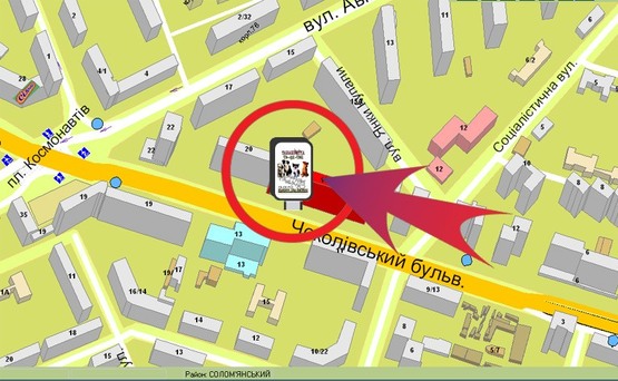 Схема рекламної площини за адресою Б-р. Чоколовський, 18 ("НАДРА-банк")