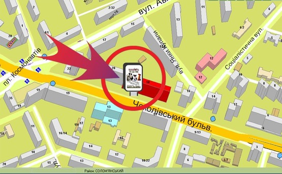 Схема рекламной плоскости по адресу Б-р. Чоколовський, 18 ("НАДРА-банк")