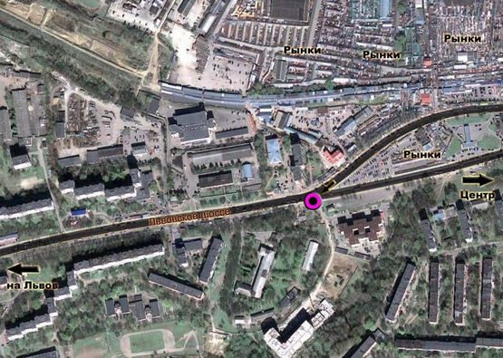 Схема рекламної площини за адресою Львівське шосе (будинок №8). неподалік: ринки (більше 60Га торгових площ) (від центру, ринки)