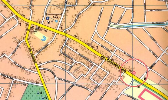 Схема рекламной плоскости по адресу Борисполь, ул. Киевский шлях (слева), ост. "Каховская"; на светофоре перед выездом из Борисполя в сторону Полтавы