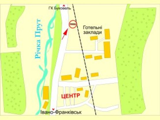 Схема рекламної площини за адресою Яремче вул.Свободи,400  виїзд  в сторону Буковеля