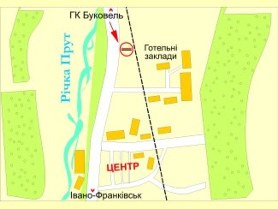 Схема рекламної площини за адресою Яремче вул.Свободи,400  виїзд  в сторону Буковеля