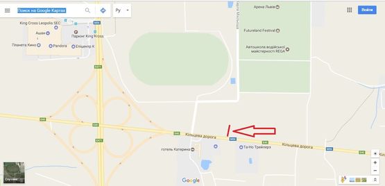 Схема рекламної площини за адресою Київ-Чоп, км 552+500, Арена Львів, гот.Катерина, праворуч