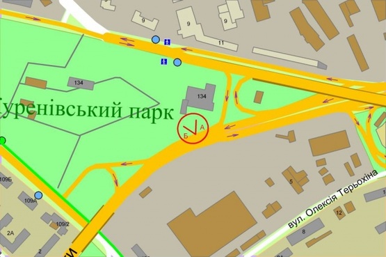 Схема рекламной плоскости по адресу Елены Телиги ул. (Куреневский парк, концерт холл "Freedom")