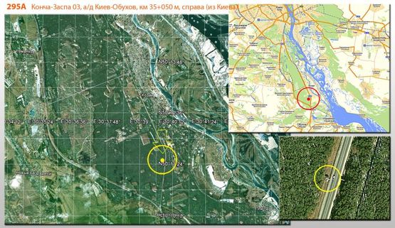 Схема рекламної площини за адресою Конча-Заспа 03, а/д Киев-Обухов, км 35+050 м, справа / из Киева, медцентр, пов. на с.Плюты, "старая обуховская трасса" (Столичное шоссе)