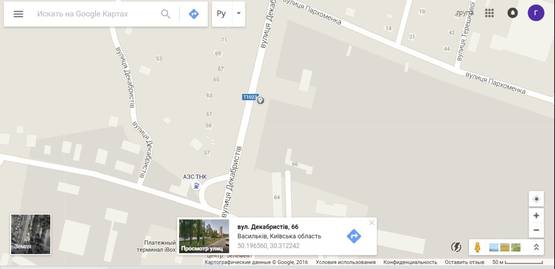 Схема рекламної площини за адресою АЗС ТНК через/дор, в. Декабристів,69