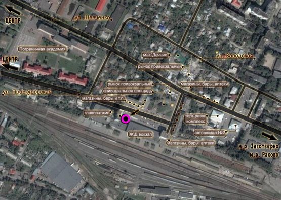 Схема рекламної площини за адресою вул.Проскурівська (головний фасад центрального З\Д вокзалу)  "A"