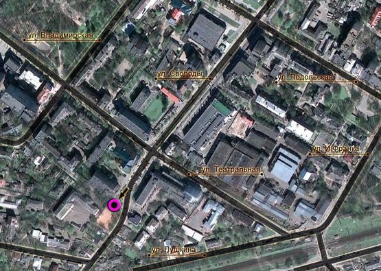 Схема рекламної площини за адресою Т-подібне перехрестя вул.Кам'янецька - Інститутська. неподалік: студмістечко, супермаркети, банки, піцерії, кафе, ресторани (в центр) [праве вухо]