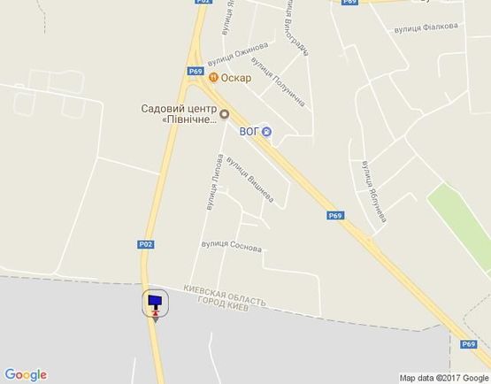 Схема рекламної площини за адресою Траса "Київ-Іванків-Овруч", Р-02 км 18+ 650 право, м. Київ, пос. Микільський, 600 м. до завода SANDORA, 1 км до КПП, напрямок с. Нові Петрівці