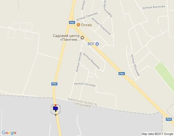 Схема рекламної площини за адресою Траса "Київ-Іванків-Овруч", Р-02 км 18+ 700 ліво, м. Київ, пос. Микільський, 500 м. вул. Дніпроводна, в'їзд в  Київ