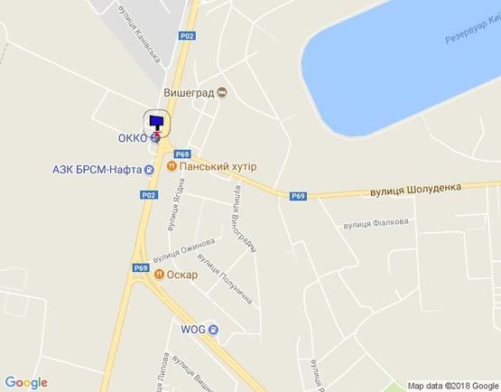 Схема рекламної площини за адресою Траса "Київ-Іванків-Овруч", Р-02 км 20+250 ліво, АЗС ''ОККО'', АЗС ''БРСМ'', поворот на вул. Шолуденка