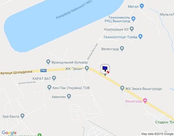 Схема рекламной плоскости по адресу м. Вишгород, вул. Шолуденка, підйом з Вишгорода на Нові Петрівці, за 200м до заводу КАРАТ