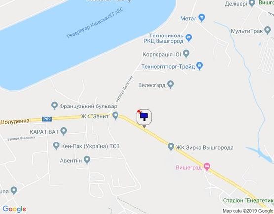 Схема рекламної площини за адресою м. Вишгород, вул. Шолуденка, підйом з Вишгорода на Нові Петрівці, через 200м після заводу КАРАТ