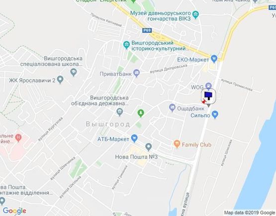 Схема рекламної площини за адресою м. Вишгород, вул. Набережна, перехрестя з вул. Шкыльна, навпроти магазину Сільпо, за 75м до АЗС WOG