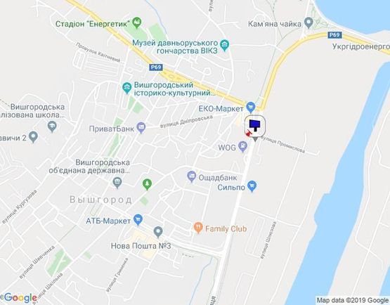 Схема рекламної площини за адресою м. Вишгород, вул. Набережна, поворот на вул. Промислова, біля заводу ЗБМК, через 75м після АЗС WOG