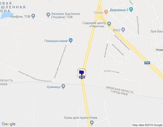 Схема рекламної площини за адресою Траса "Київ-Іванків-Овруч", Р-02 км 19+ 050 ліво, 400 м. до завода SANDORA, 700 м до КПП, на c. Нові Петрівці