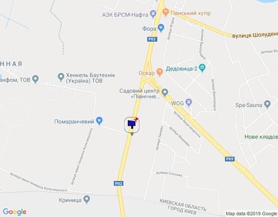 Схема рекламної площини за адресою Траса "Київ-Іванків-Овруч", Р-02 км 19+ 200 право,за світлофором, поворот на SANDORA, HENKEL-Україна, виїзд з Вишгорода до пл. Шевченко